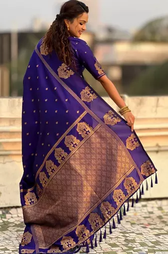Purple woven design zari silk blend designer banarasi saree