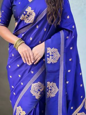 Purple woven design zari silk blend designer banarasi saree 5