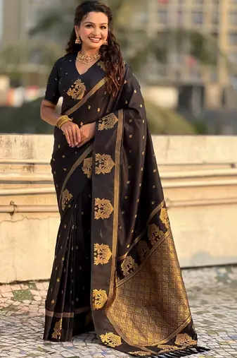 Black woven design zari silk blend designer banarasi saree