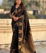 Black woven design zari silk blend designer banarasi saree