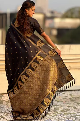 Black woven design zari silk blend designer banarasi saree