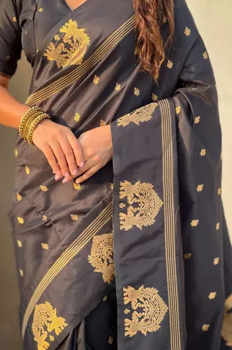 Black woven design zari silk blend designer banarasi saree