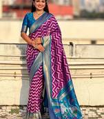 Purple woven design zari banarasi saree with blouse piece