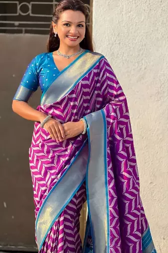 Purple woven design zari banarasi saree with blouse piece