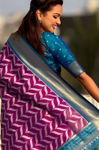 Purple woven design zari banarasi saree with blouse piece