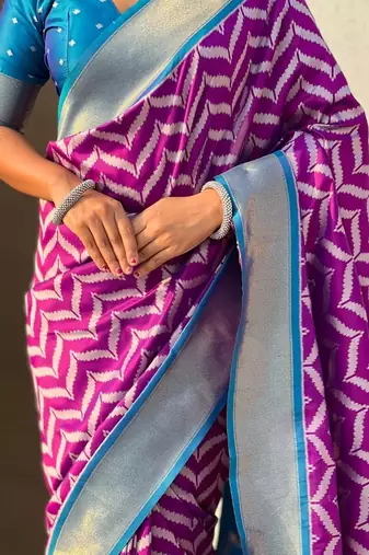 Purple woven design zari banarasi saree with blouse piece