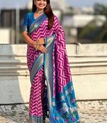 Magenta floral zari silk blend designer banarasi saree