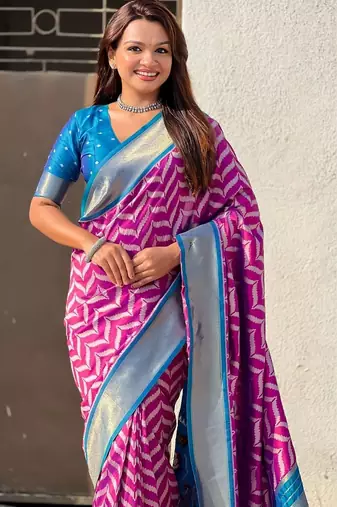 Magenta floral zari silk blend designer banarasi saree