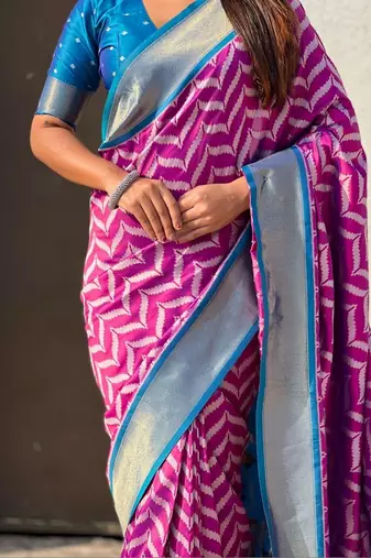 Magenta floral zari silk blend designer banarasi saree