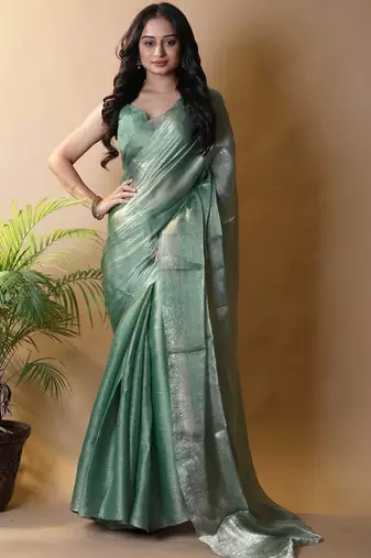 Sea green saree with blouse piece