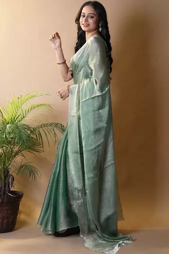 Sea green saree with blouse piece