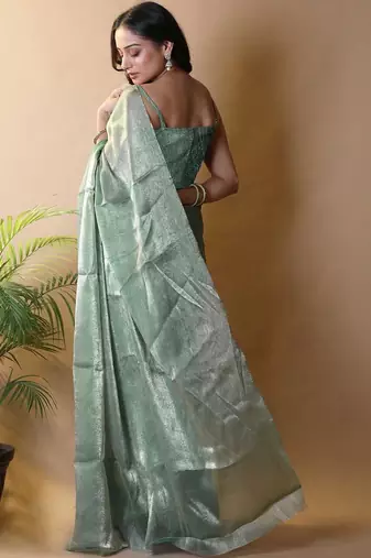 Sea green saree with blouse piece