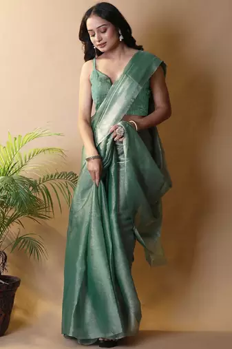 Sea green saree with blouse piece