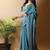 Teal silk cotton saree with blouse piece