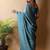 Teal silk cotton saree with blouse piece
