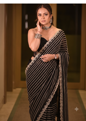 Black Embroidery And sequin Work Georgette Saree 5