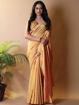Yellow silk cotton saree with blouse piece 1