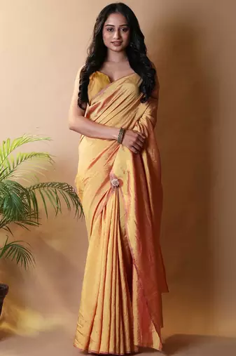 Yellow silk cotton saree with blouse piece