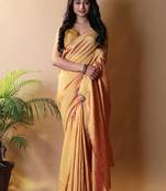 Yellow silk cotton saree with blouse piece