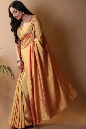 Yellow silk cotton saree with blouse piece