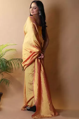 Yellow silk cotton saree with blouse piece