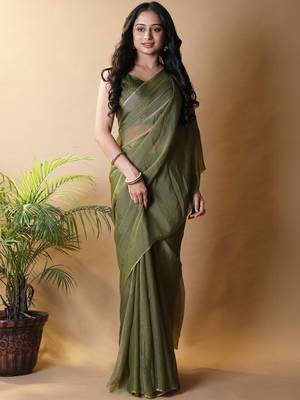 Olive poly georgette saree 1