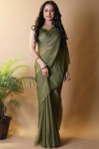 Olive poly georgette saree