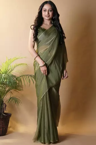 Olive poly georgette saree