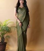 Olive poly georgette saree