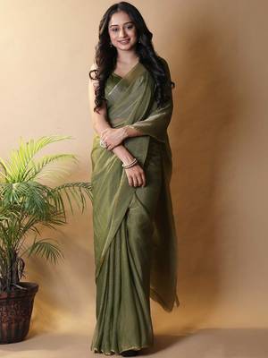 Olive poly georgette saree 2
