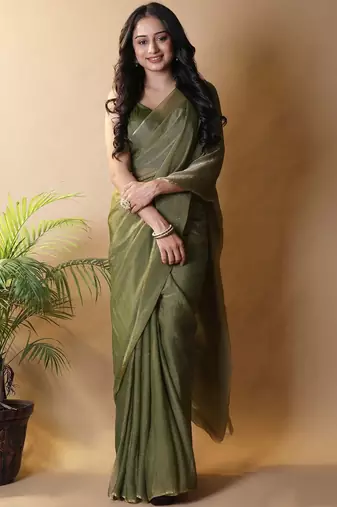 Olive poly georgette saree