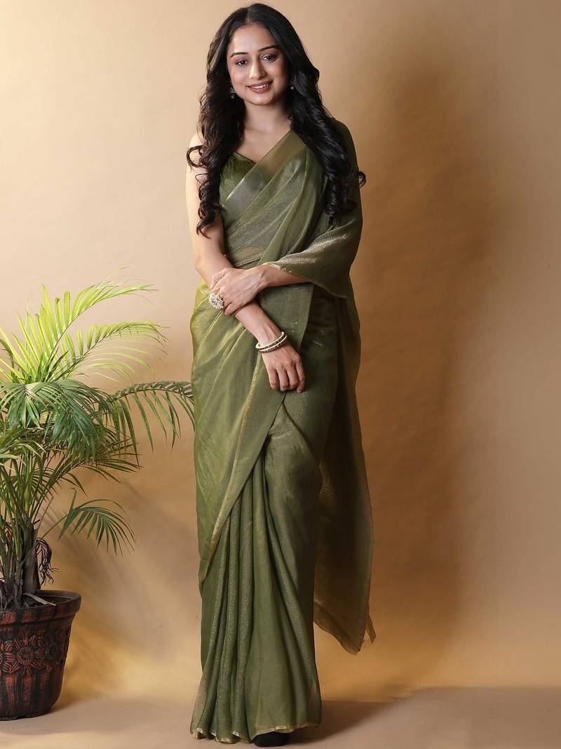 Olive poly georgette saree