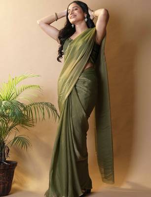 Olive poly georgette saree 4