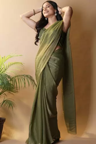 Olive poly georgette saree