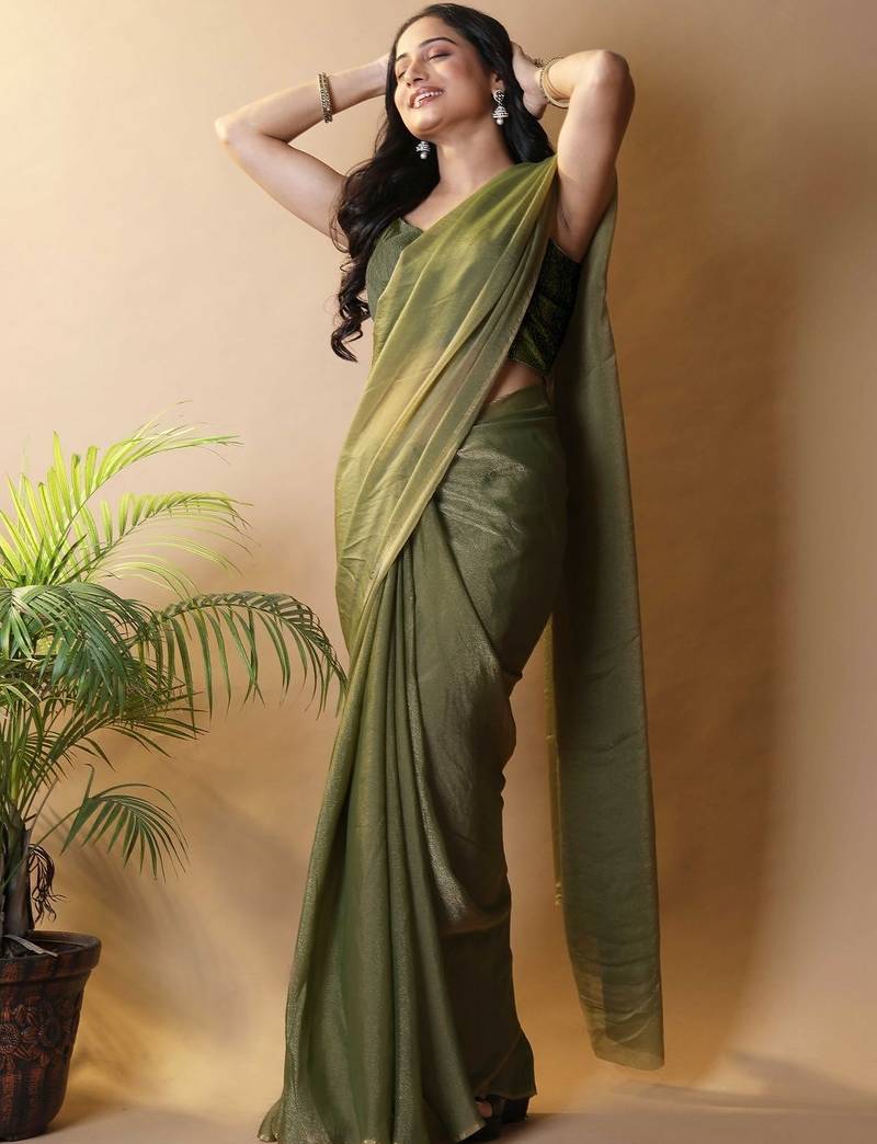 Olive poly georgette saree