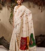 Off white cream woven design cotton linen soft silk saree
