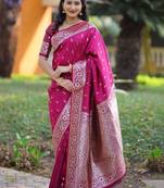 Magenta ethnic motifs zari silk blend heavy work banarasi saree