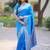 Blue woven design zari silk blend handloom banarasi saree