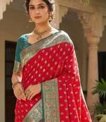 Red ethnic motifs silk blend handloom banarasi saree