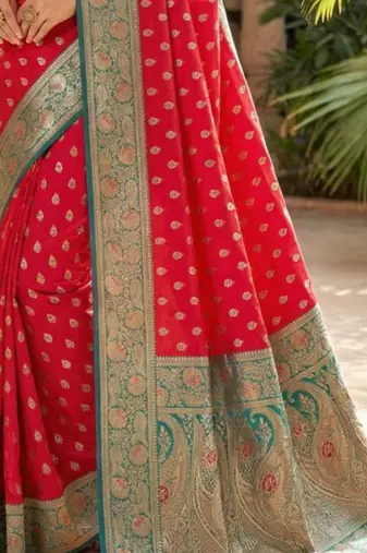Red ethnic motifs silk blend handloom banarasi saree