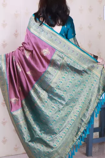 Purple ethnic motifs zari silk blend banarasi saree