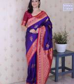 Purple ethnic motifs zari silk blend heavy work banarasi saree