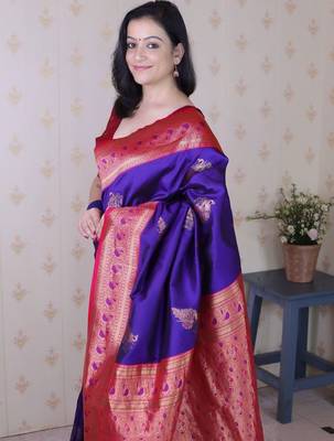 Purple ethnic motifs zari silk blend heavy work banarasi saree 2