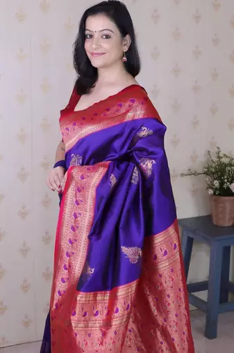 Purple ethnic motifs zari silk blend heavy work banarasi saree