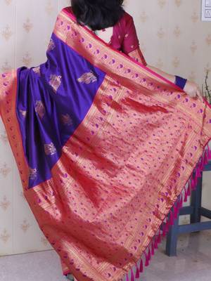 Purple ethnic motifs zari silk blend heavy work banarasi saree 3