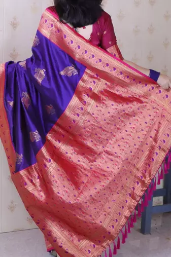 Purple ethnic motifs zari silk blend heavy work banarasi saree
