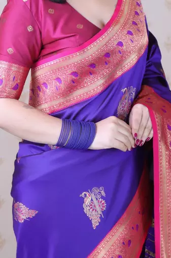 Purple ethnic motifs zari silk blend heavy work banarasi saree