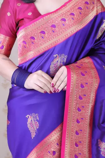 Purple ethnic motifs zari silk blend heavy work banarasi saree