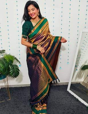 Grey grey woven design ready to wear banarasi saree 1