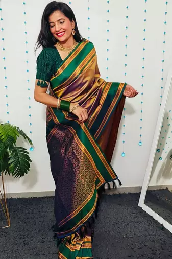 Grey grey woven design ready to wear banarasi saree